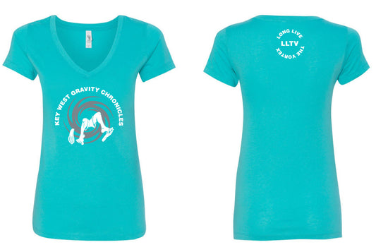 Key West Gravity Chronicles Ladies V-Neck Shirt - Tropical Tahiti Blue - Small