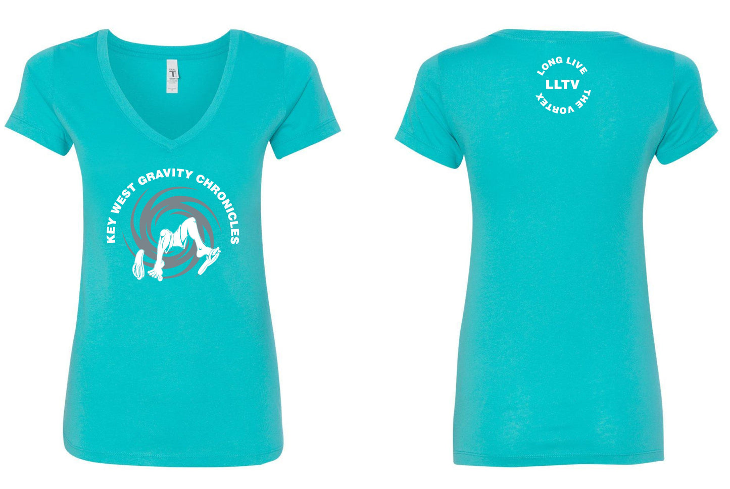 Key West Gravity Chronicles Ladies V-Neck Shirt - Tropical Tahiti Blue - Medium