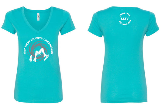 Key West Gravity Chronicles Ladies V-Neck Shirt - Tropical Tahiti Blue - XL